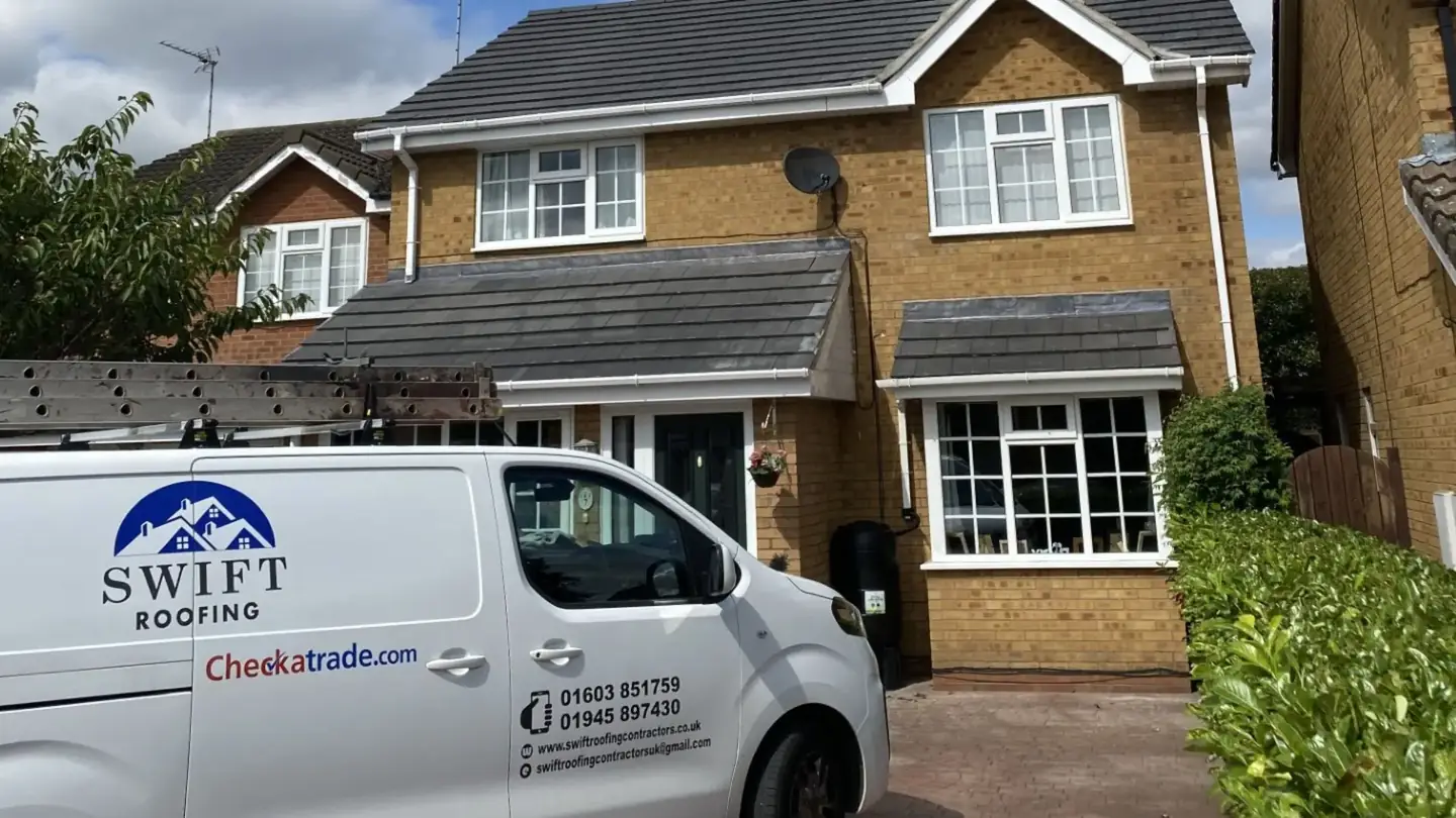 The Swift Roofing van parked outside a customer's home while work is under way